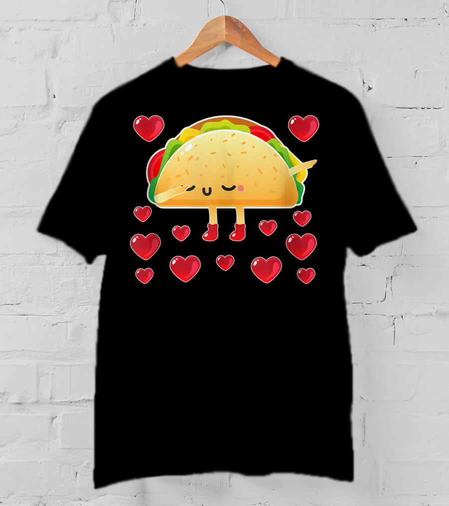 Valentine Hearts Taco Emoji For Girls And Men Taco Lovers T-Shirt