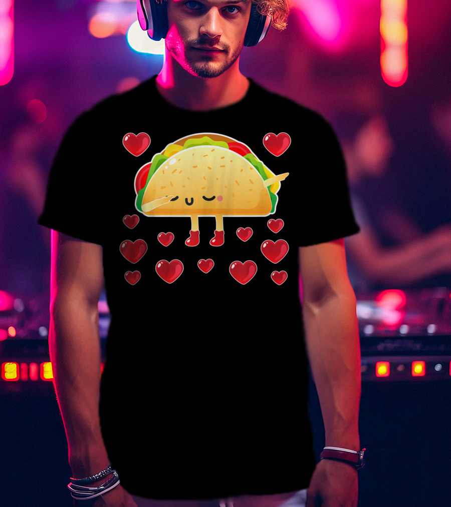 Valentine Hearts Taco Emoji For Girls And Men Taco Lovers T-Shirt