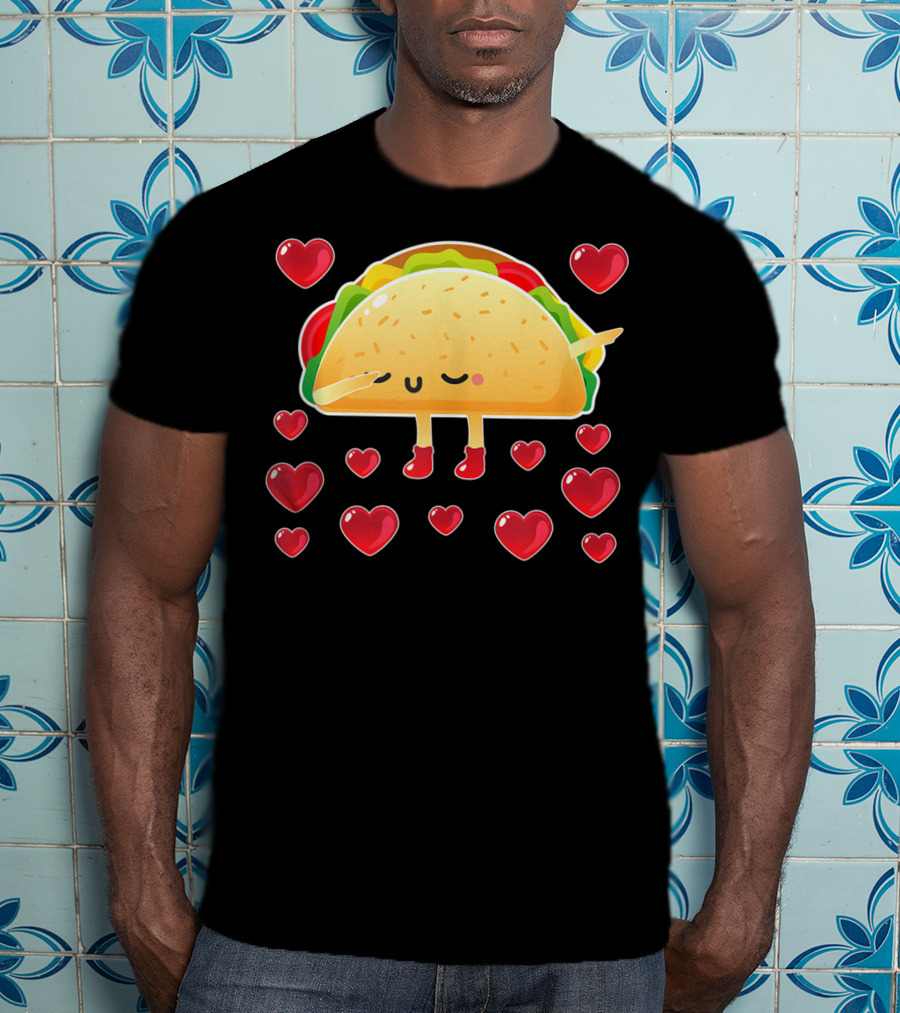 Valentine Hearts Taco Emoji For Girls And Men Taco Lovers T-Shirt