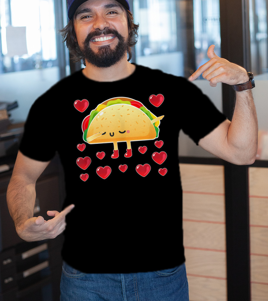 Valentine Hearts Taco Emoji For Girls And Men Taco Lovers T-Shirt