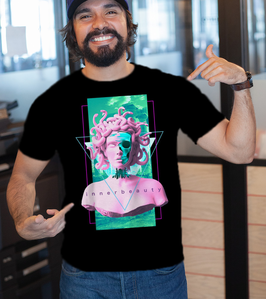 Vaporwave Inner Beauty Medusa Statue With Skull Aesthetic T-Shirt