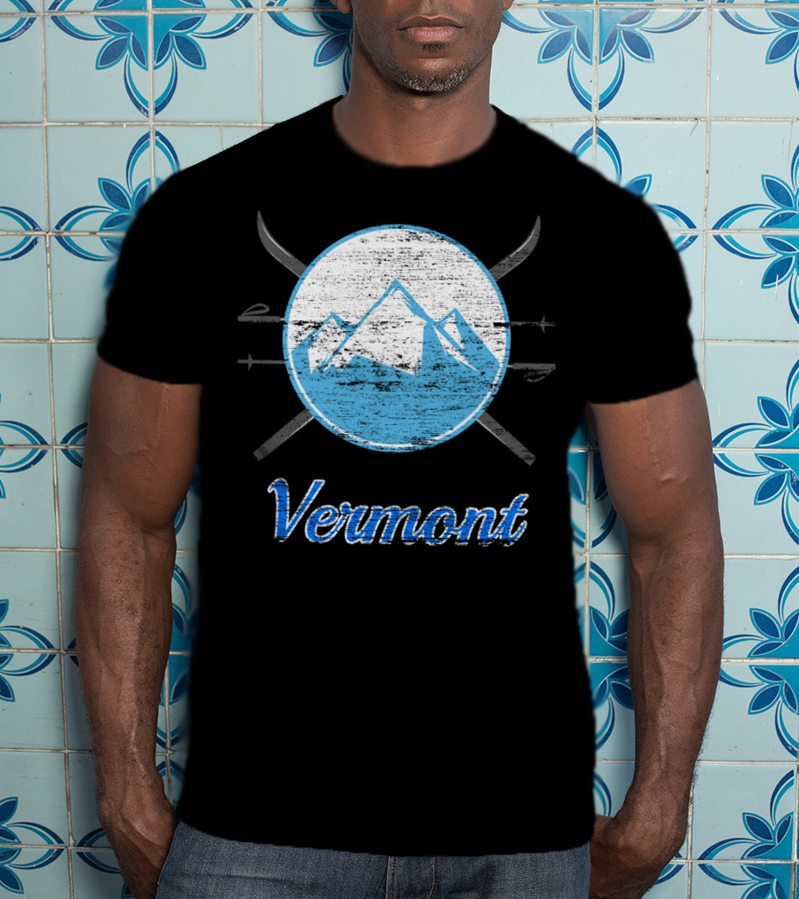 Vermont Blue Mountain Ski Crossed Skis T-Shirt