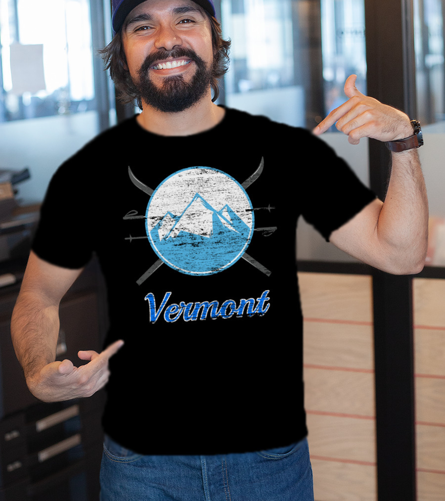 Vermont Blue Mountain Ski Crossed Skis T-Shirt