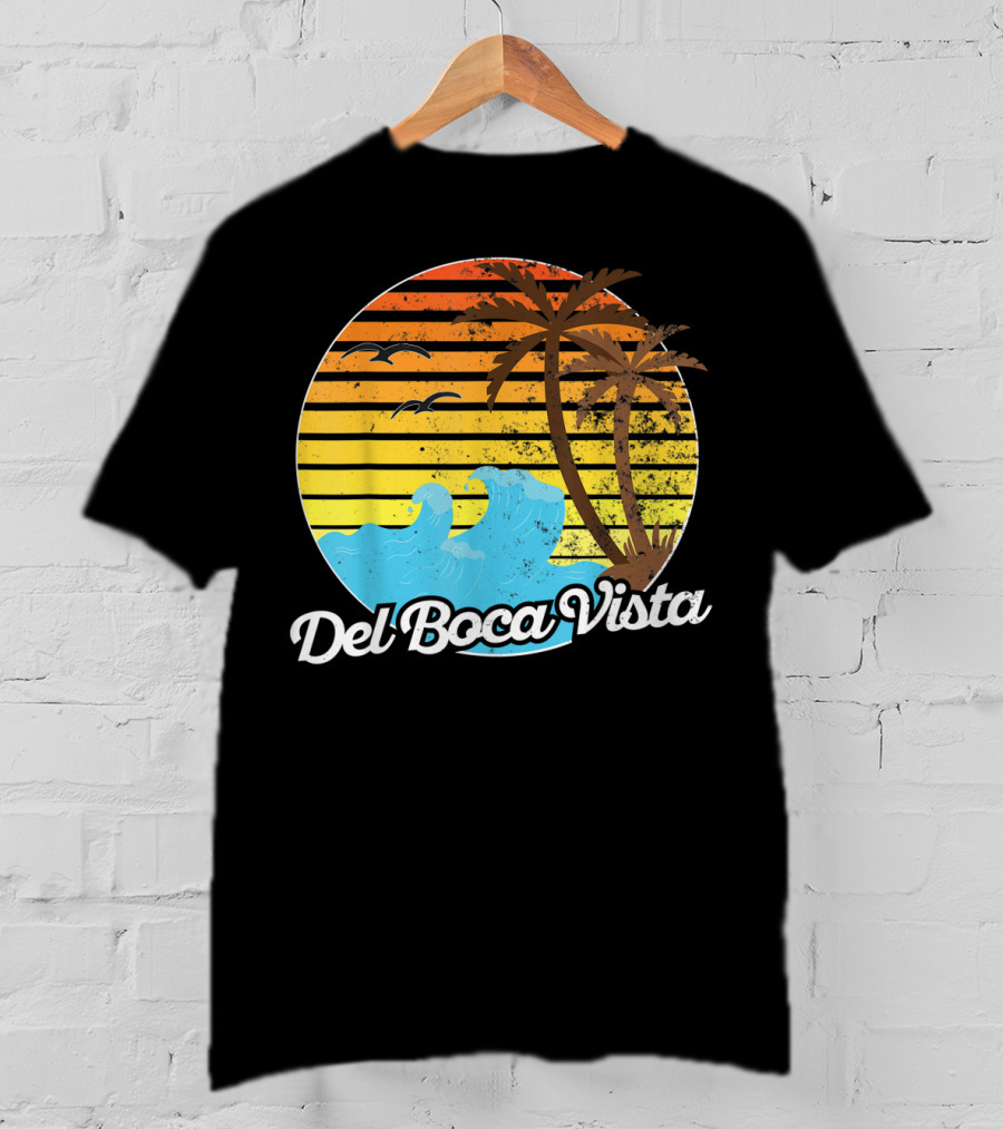 Del Boca Vista Vintage Palm Sunset Waves Florida T-Shirt