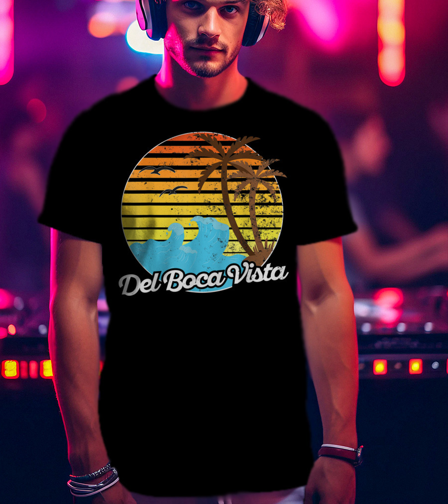 Del Boca Vista Vintage Palm Sunset Waves Florida T-Shirt