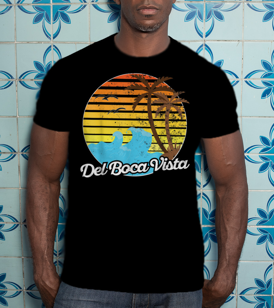 Del Boca Vista Vintage Palm Sunset Waves Florida T-Shirt