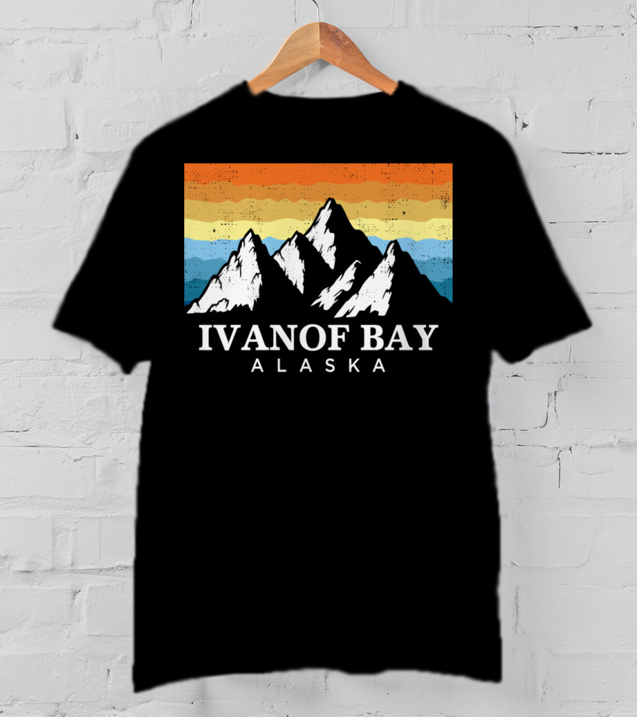 Ivanof Bay Alaska Vintage Mountain Hiking Retro Sunset T-Shirt