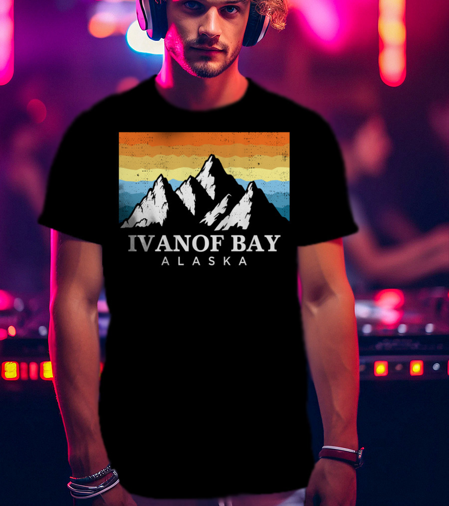 Ivanof Bay Alaska Vintage Mountain Hiking Retro Sunset T-Shirt