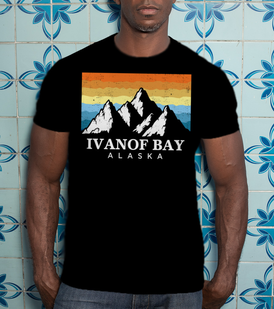Ivanof Bay Alaska Vintage Mountain Hiking Retro Sunset T-Shirt