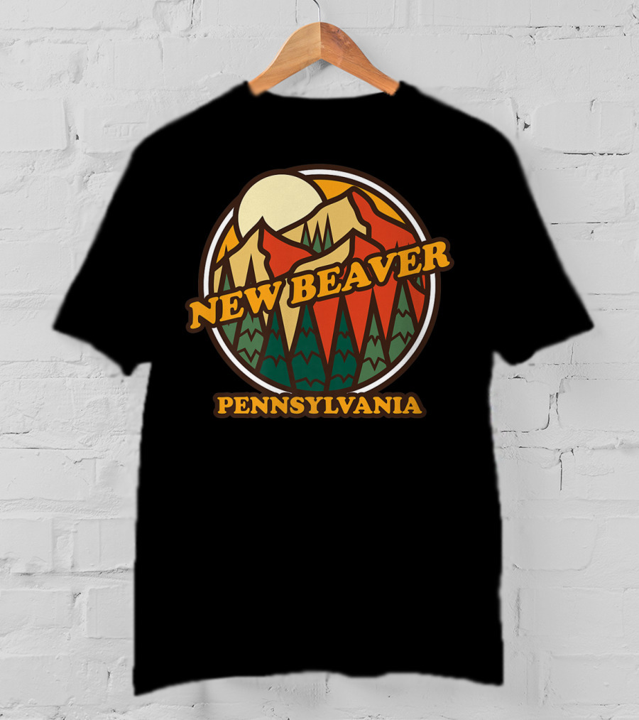 New Beaver Pennsylvania Retro Mountain Sunset Scene T-Shirt