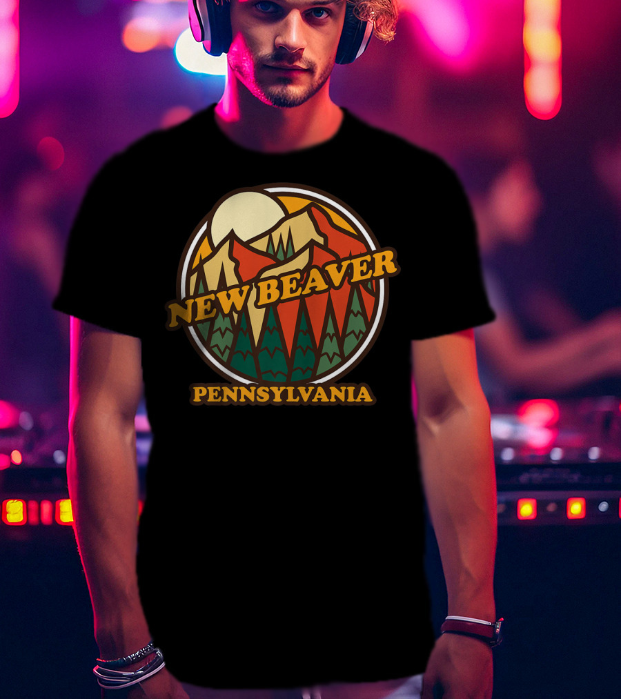 New Beaver Pennsylvania Retro Mountain Sunset Scene T-Shirt