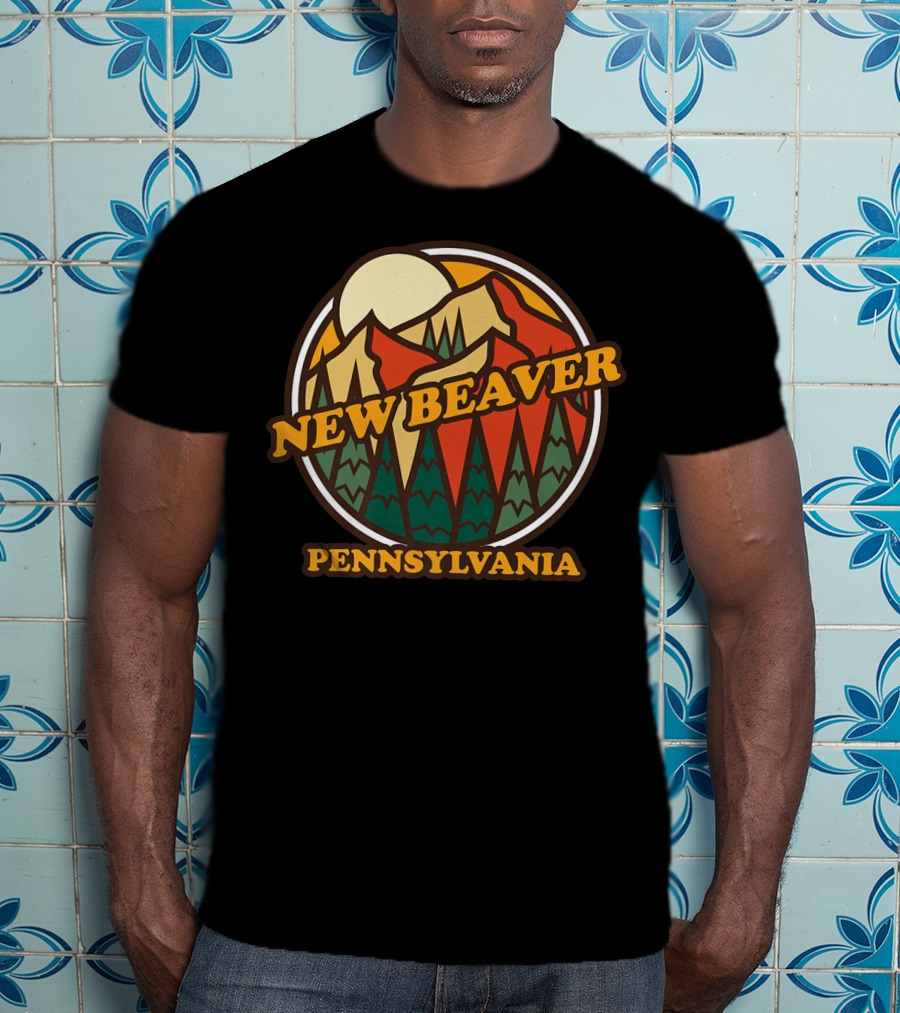New Beaver Pennsylvania Retro Mountain Sunset Scene T-Shirt