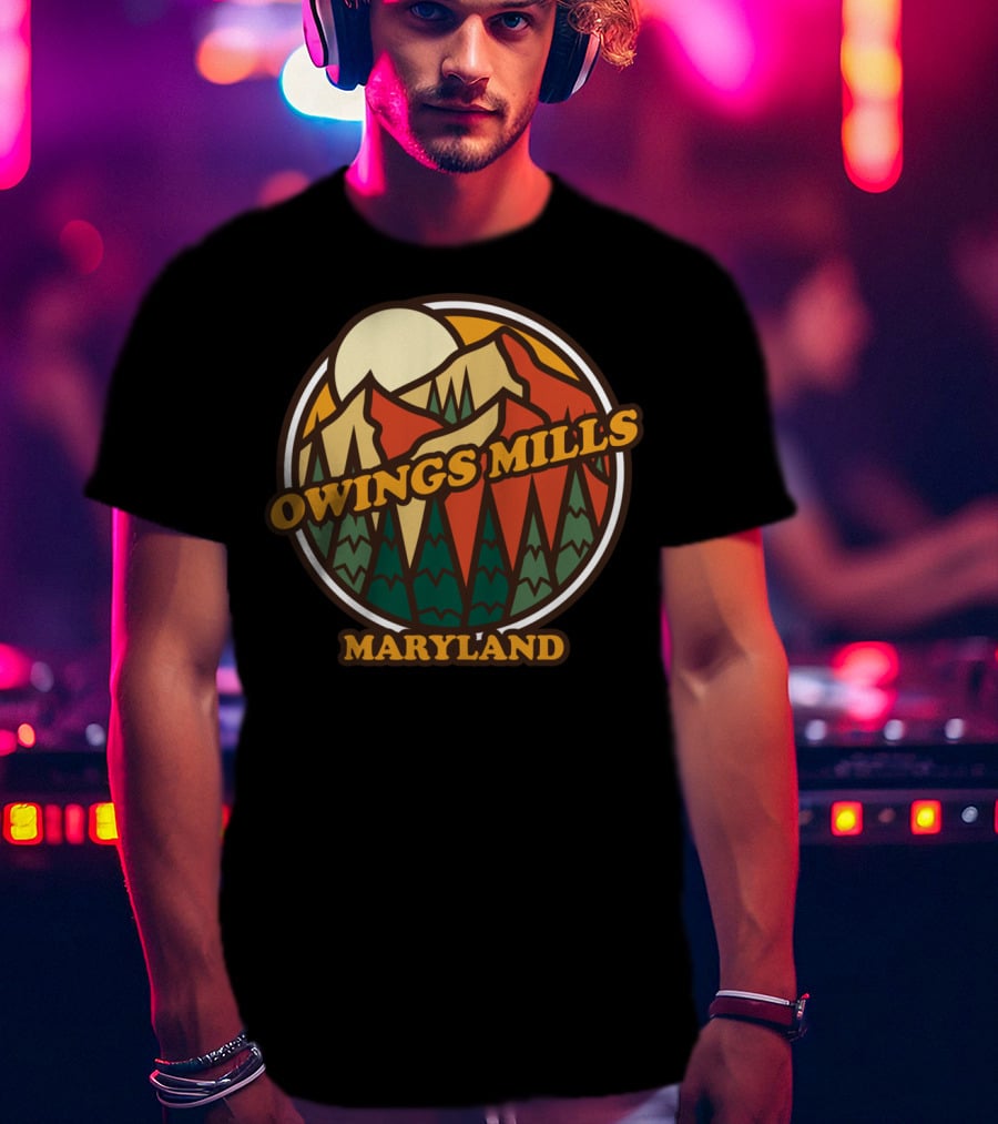 Owings Mills Maryland Vintage Mountain Hiking Forest Scene T-Shirt