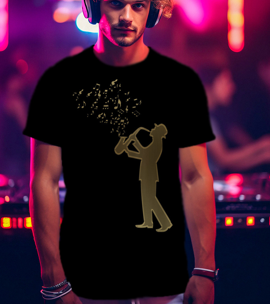 Awesome Jazz Music Silhouette Musical Notes T-Shirt