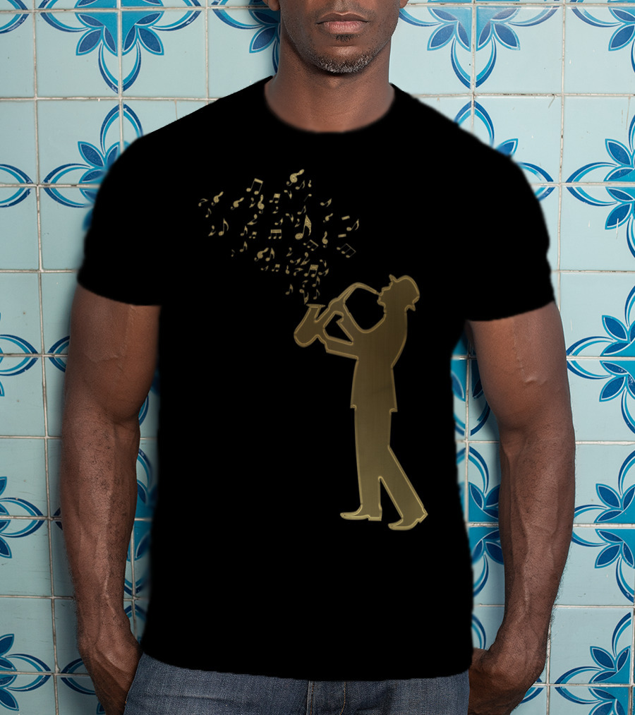 Awesome Jazz Music Silhouette Musical Notes T-Shirt