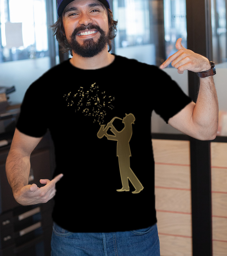 Awesome Jazz Music Silhouette Musical Notes T-Shirt