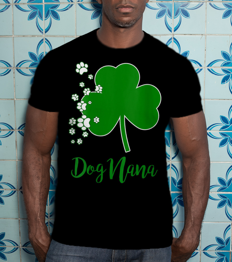 Dog Nana Irish Shamrock With Paw Prints T-Shirt