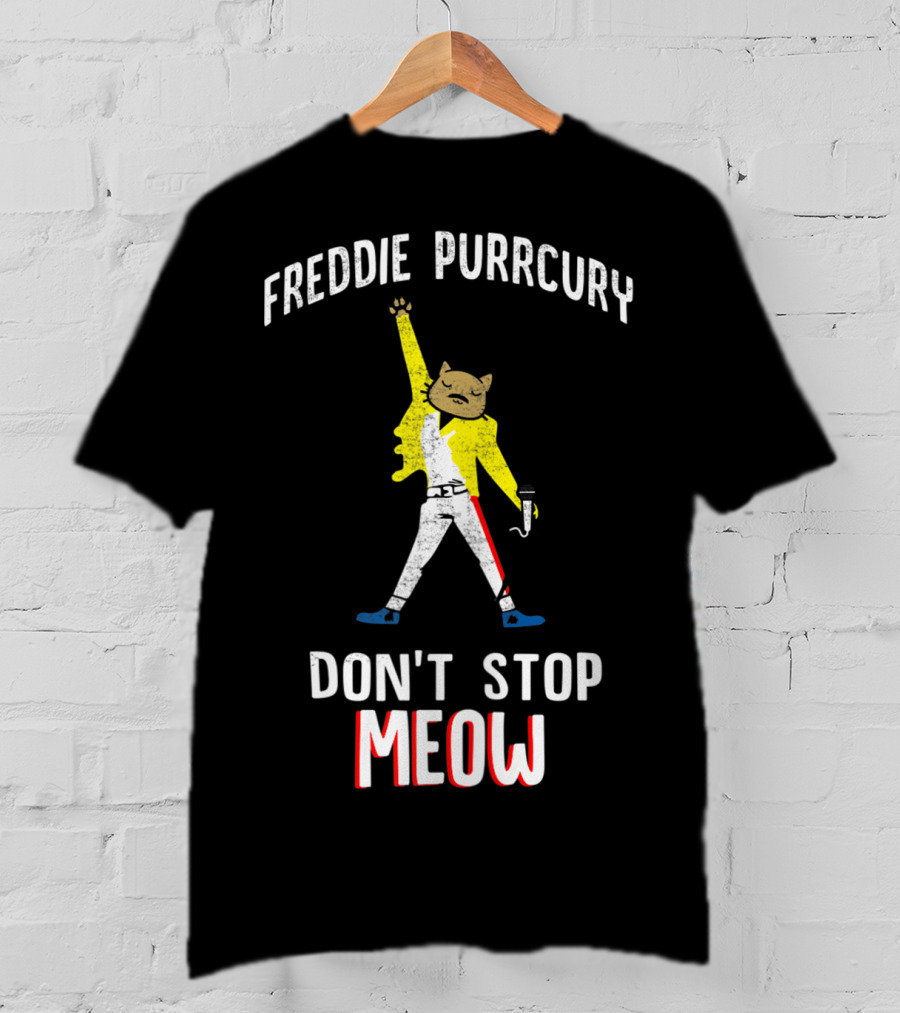 Freddie Purrcury Don't Stop Meow Cute Cat Music Band T-Shirt
