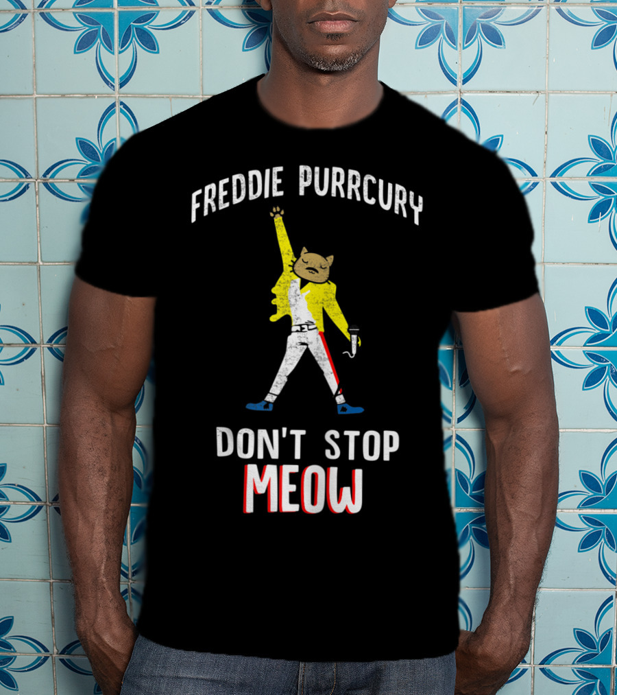 Freddie Purrcury Don't Stop Meow Cute Cat Music Band T-Shirt