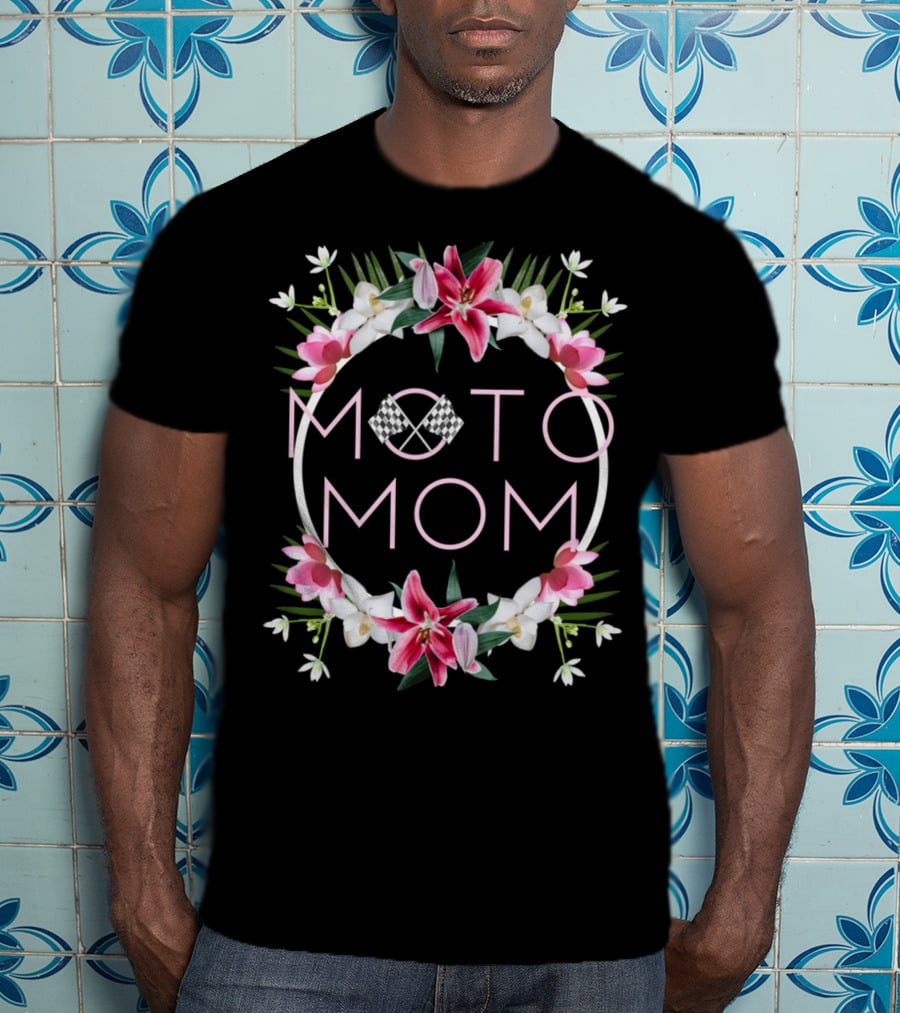 Moto Mom Floral Checkered Motocross T-Shirt