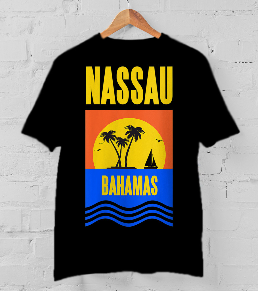 Nassau Bahamas Sunset Palm Trees And Sailboat Ocean Waves T-Shirt