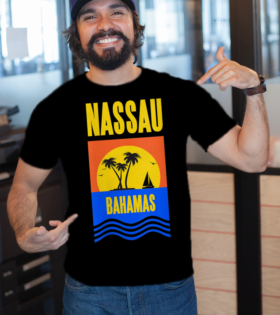 Nassau Bahamas Sunset Palm Trees And Sailboat Ocean Waves T-Shirt