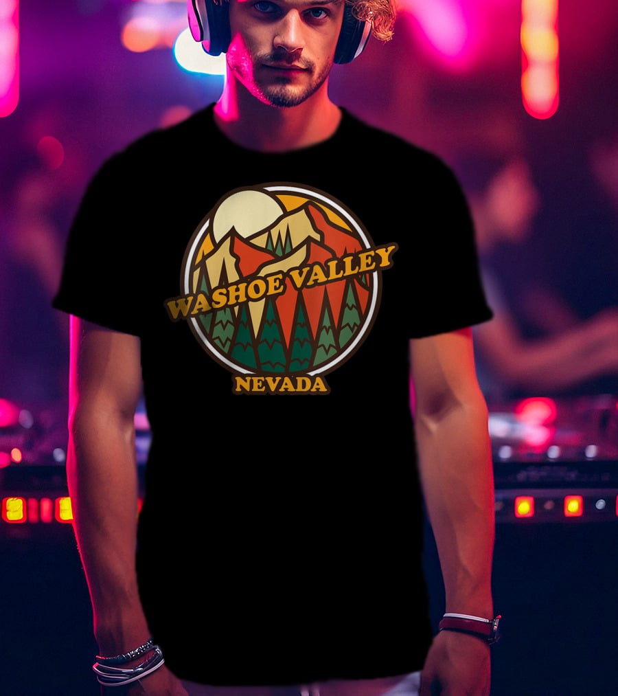 Washoe Valley Nevada Mountain Vintage Retro Sunburst Forest Scene T-Shirt