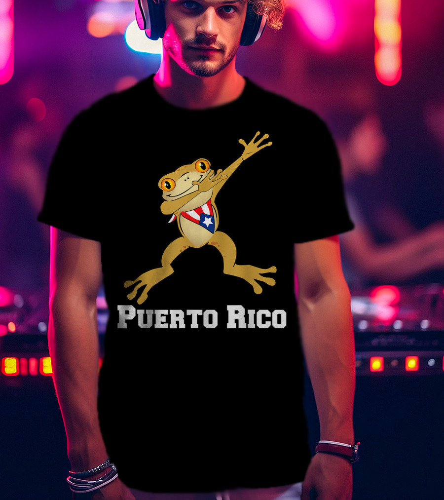 Dabbing Coqui Frog Puerto Rico Flag T-Shirt