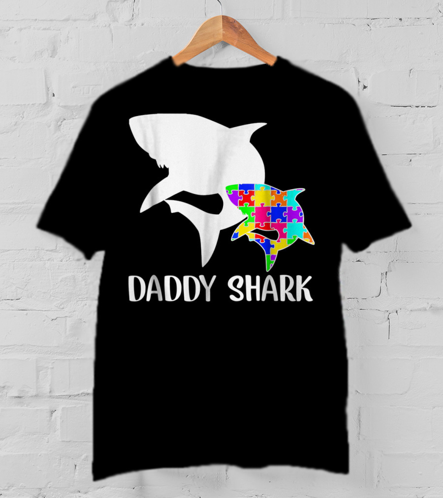 Daddy Shark Autism Awareness Puzzle Colorful T-Shirt