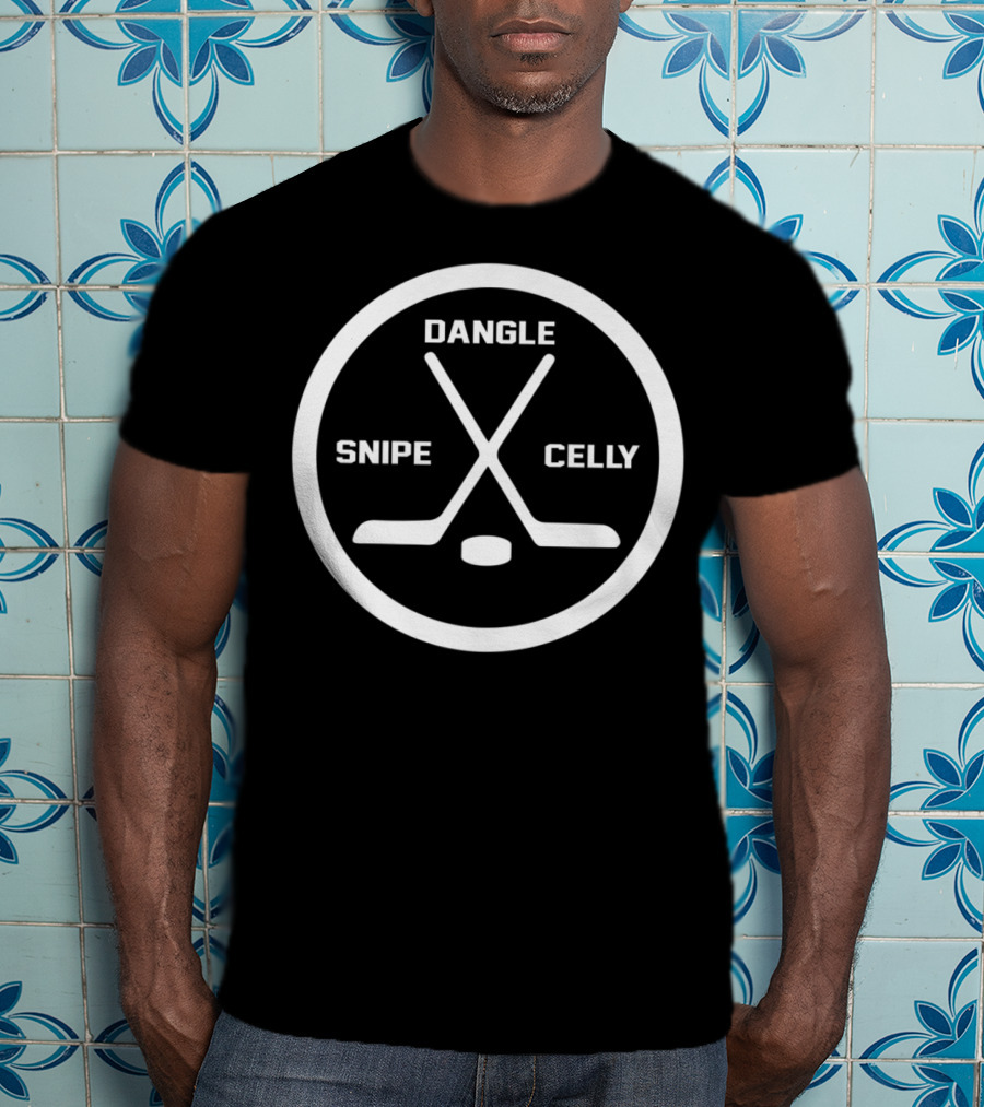 Dangle Snipe Celly Hockey Two Crossed Sticks And Puck Circle T-Shirt