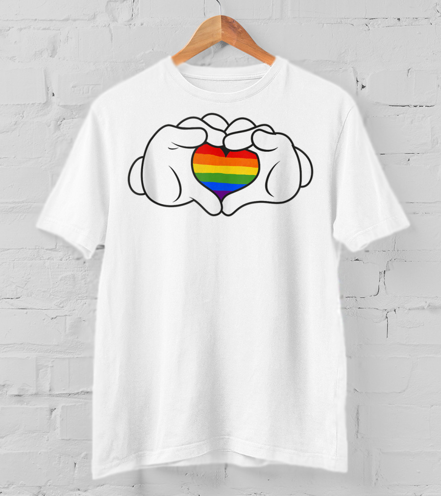 Disney Mickey And Friends Mickey Gloves Rainbow Heart T-Shirt