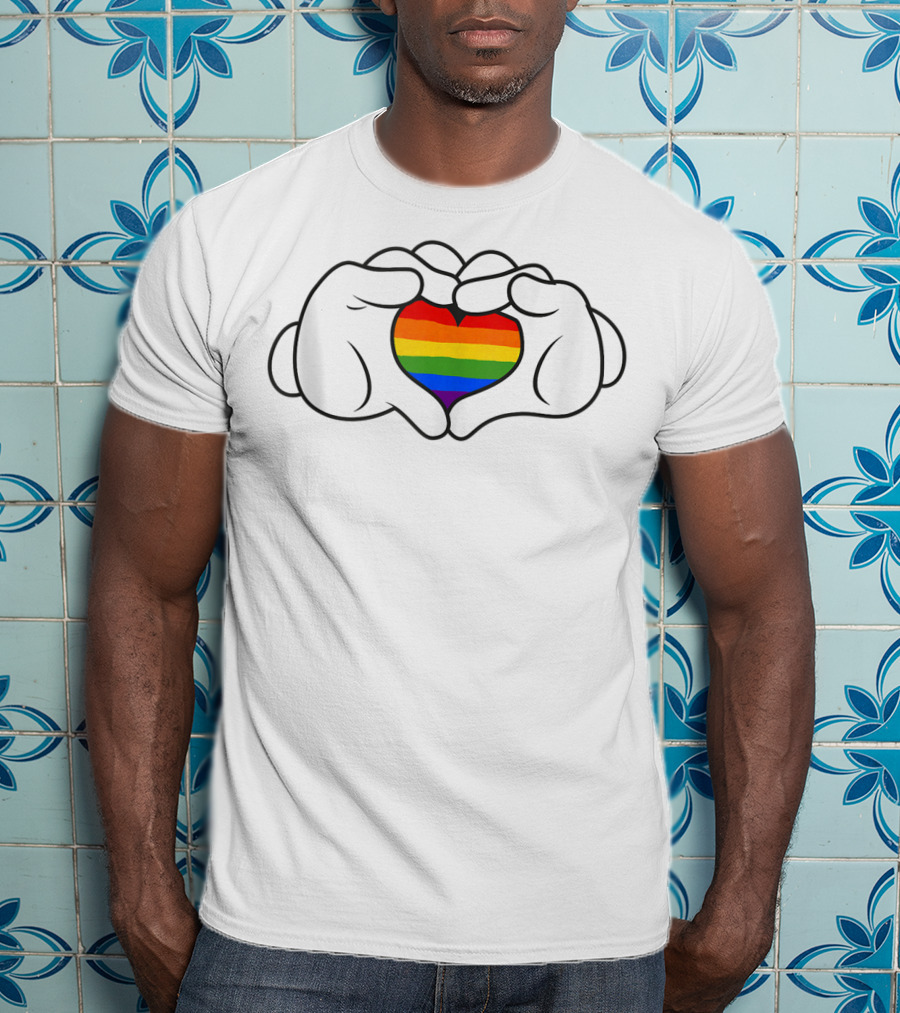 Disney Mickey And Friends Mickey Gloves Rainbow Heart T-Shirt