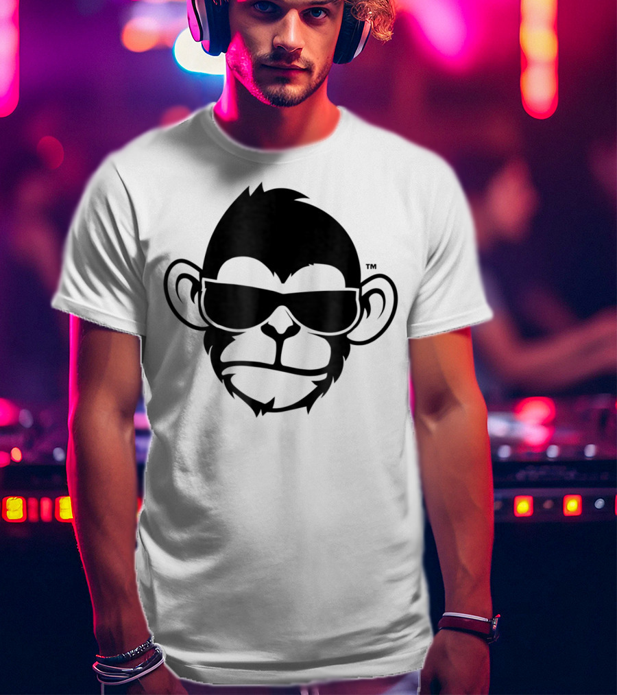 Fuzewear Monkey Face Sunglasses Cool Black T-Shirt