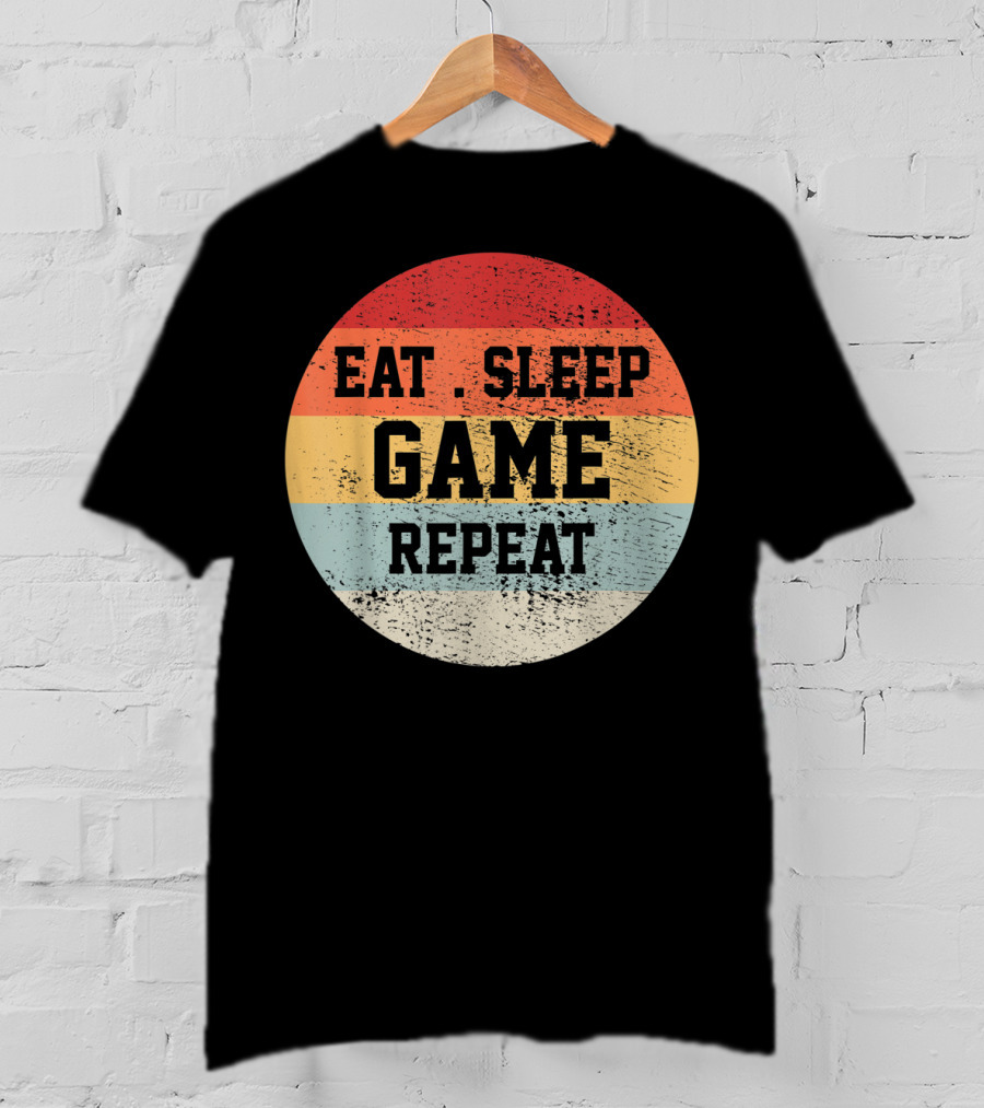 Eat Sleep Game Repeat Vintage Retro Stripes T-Shirt
