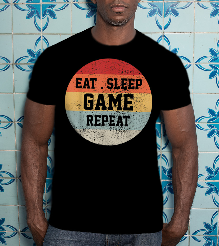 Eat Sleep Game Repeat Vintage Retro Stripes T-Shirt