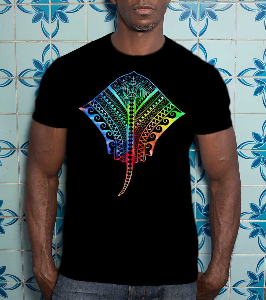 Hawaiian Tribal Tropical Stingray Pattern Beach T-Shirt