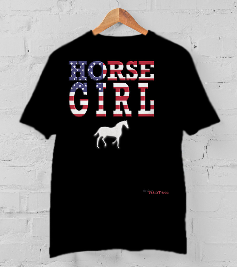 Horse Girl Usa Flag Tuatim T-Shirt