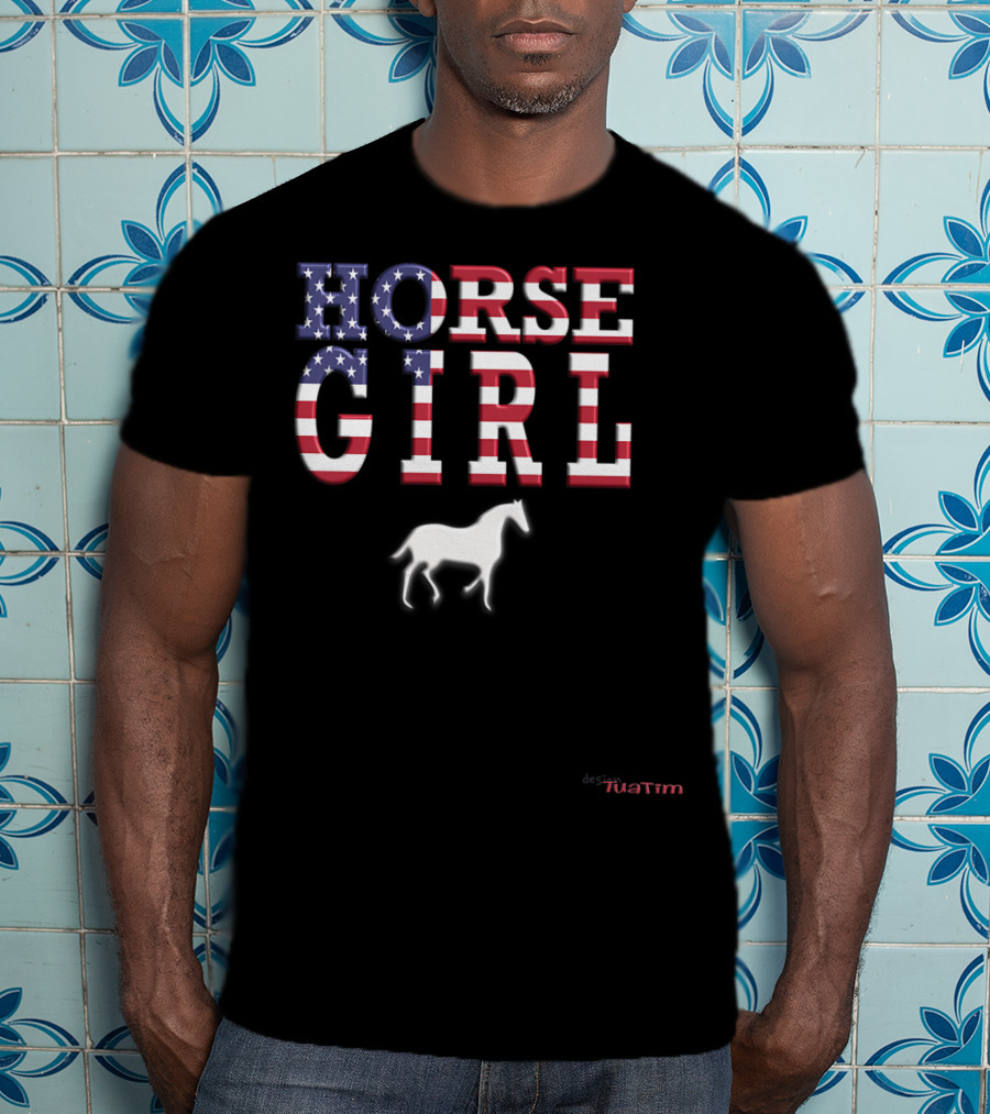 Horse Girl Usa Flag Tuatim T-Shirt