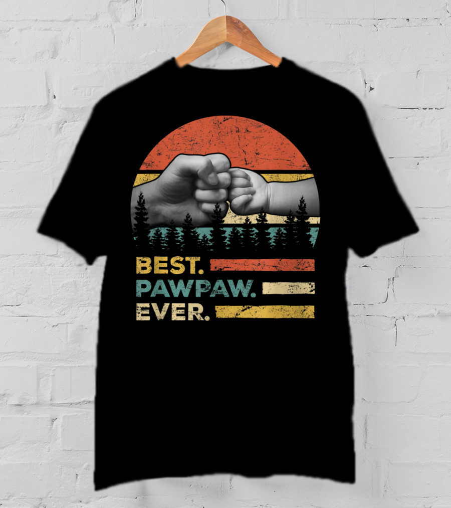 Best Pawpaw Ever Vintage Retro Fist Bump Forest Sunburst T-Shirt