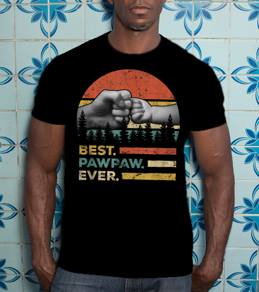 Best Pawpaw Ever Vintage Retro Fist Bump Forest Sunburst T-Shirt