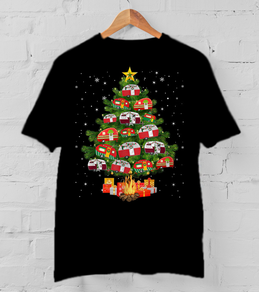 Camping Vehicle Christmas Tree Festive Campers With Star And Gifts T-Shirt