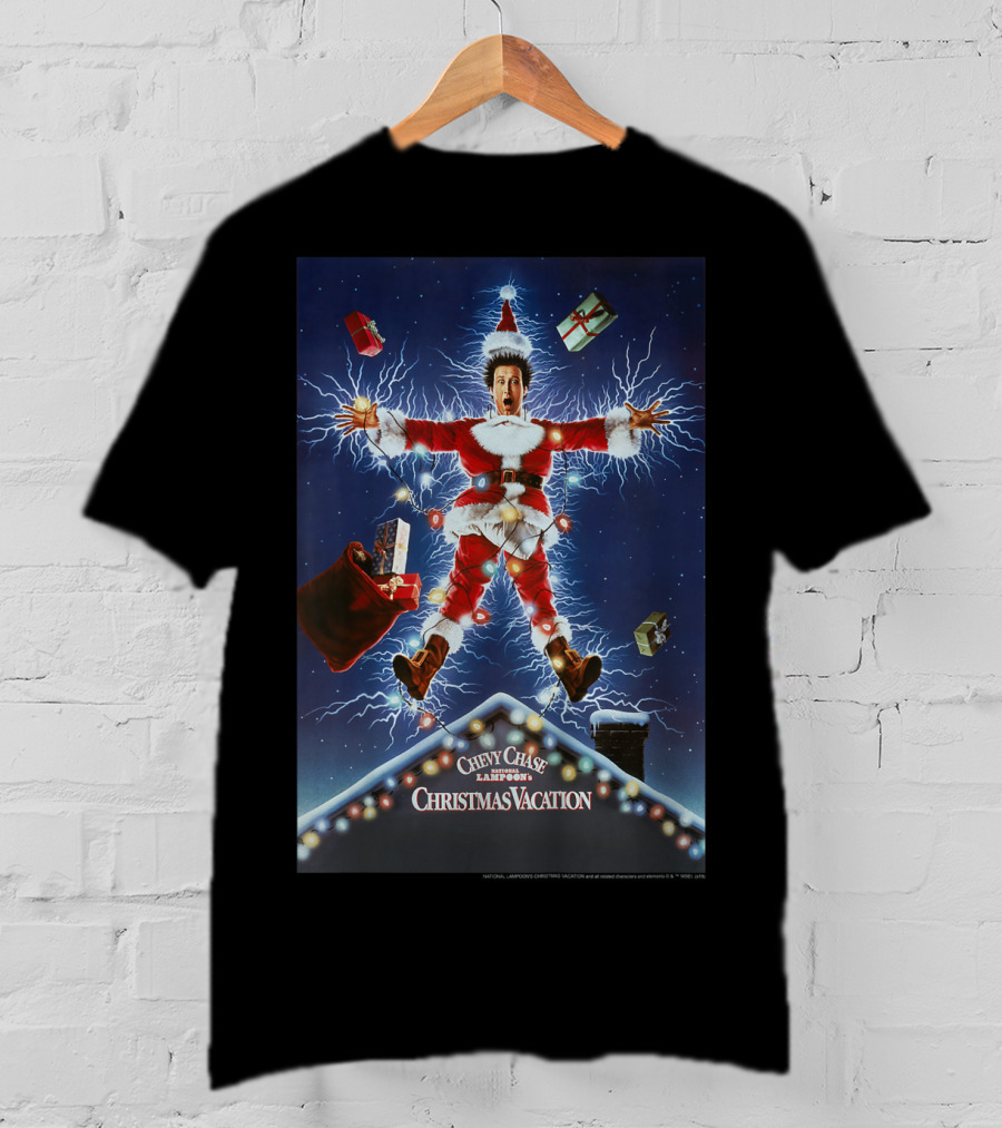 Chevy Chase Kids National Lampoon's Christmas Vacation Santa With Presents And Lights Explosion T-Shirt