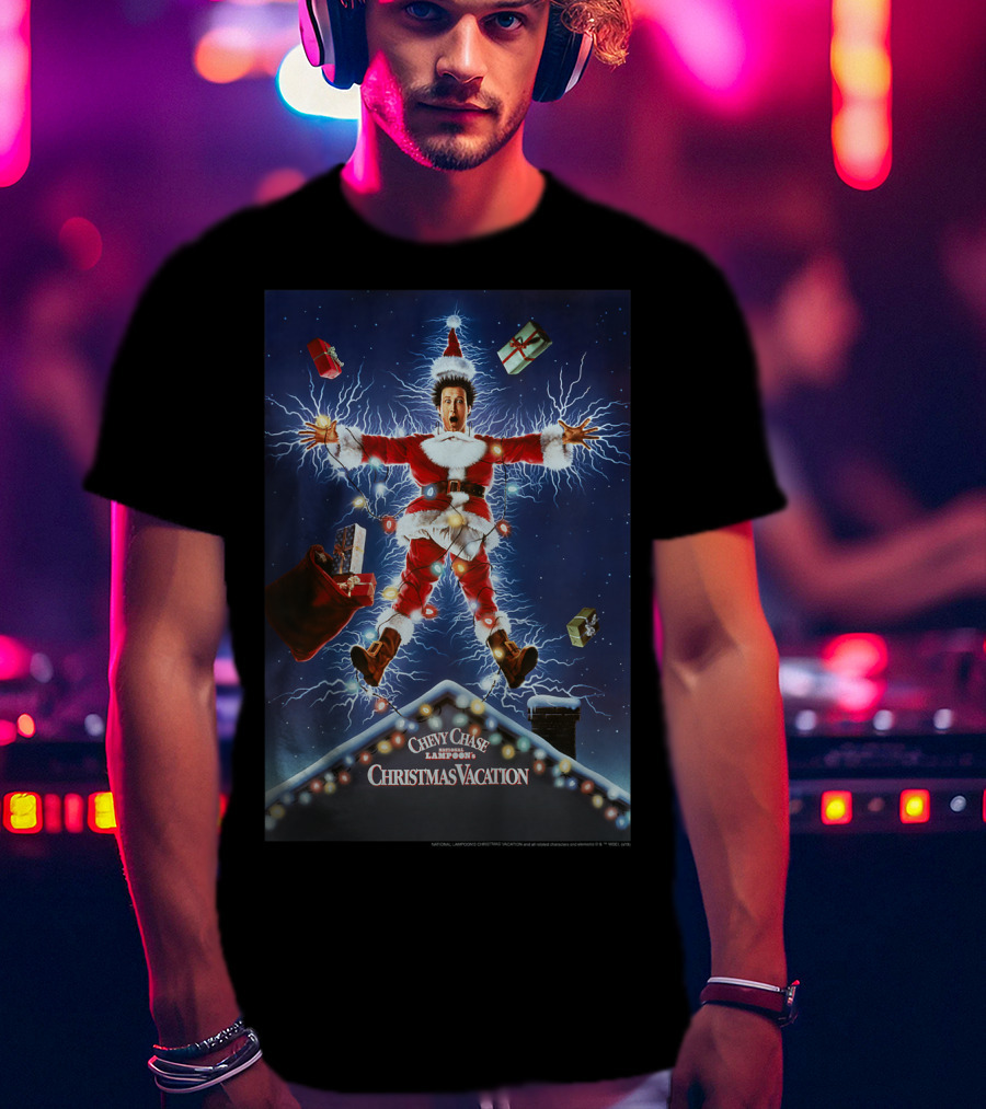Chevy Chase Kids National Lampoon's Christmas Vacation Santa With Presents And Lights Explosion T-Shirt