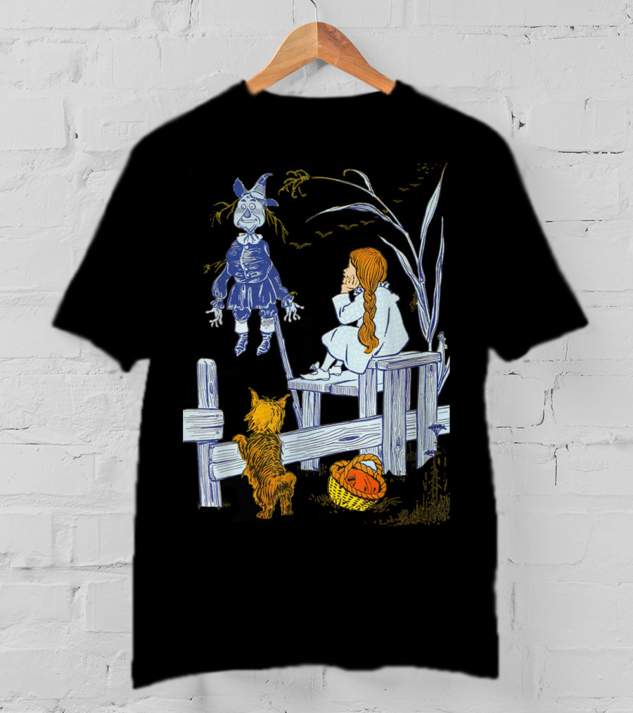 Land Of Oz Classic Scarecrow With Toto And Wizard Themes T-Shirt
