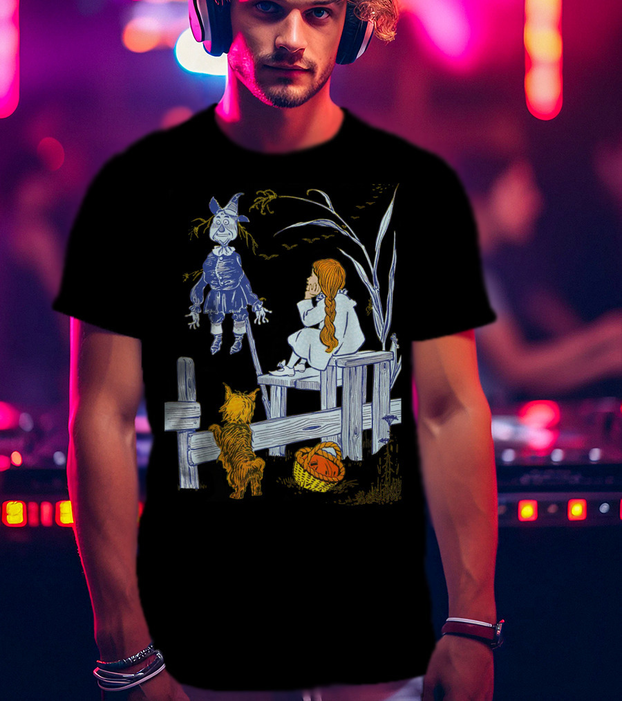 Land Of Oz Classic Scarecrow With Toto And Wizard Themes T-Shirt