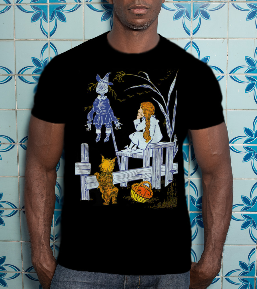 Land Of Oz Classic Scarecrow With Toto And Wizard Themes T-Shirt