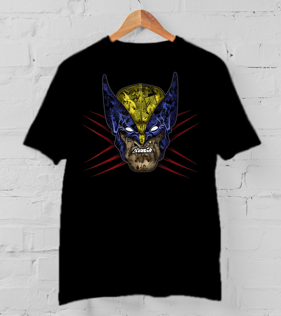 Wolverine Xmen Marvel Classic Yellow Blue Mask With Red Claw Stripes T-Shirt