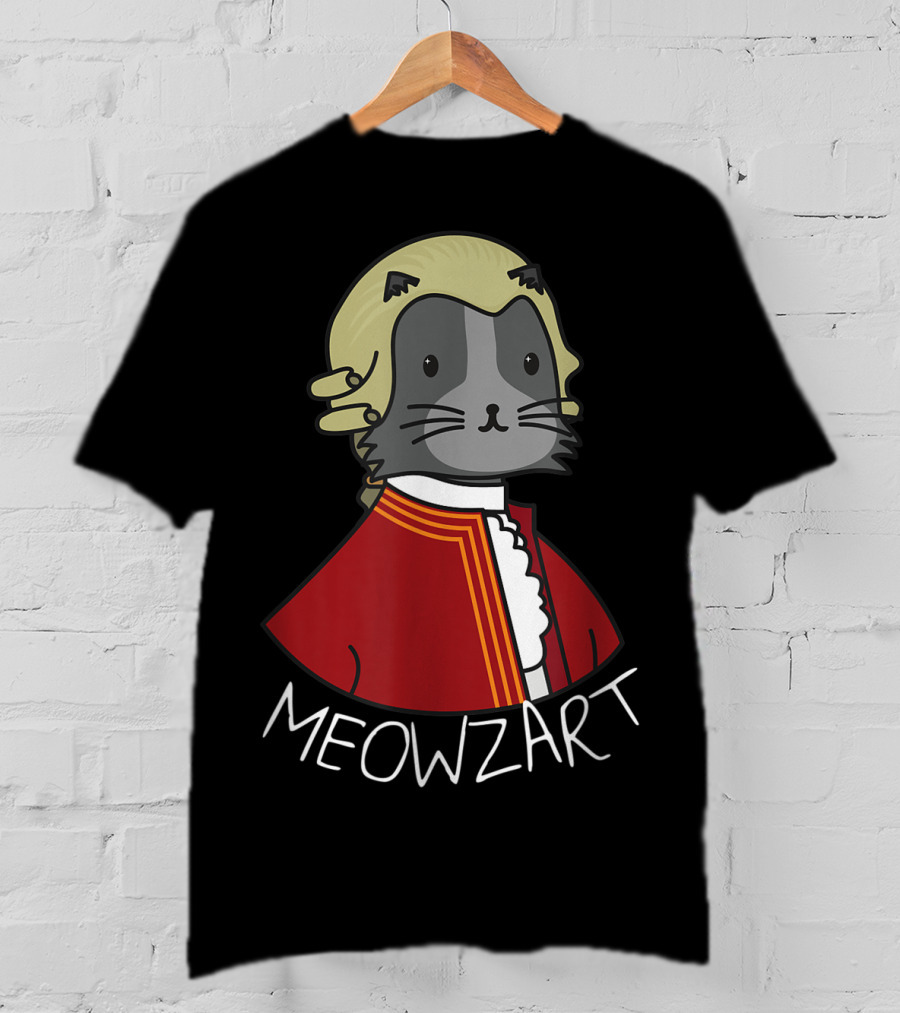 Meowzart Funny Cat Classic Music Mozart With Red Coat And Wig T-Shirt