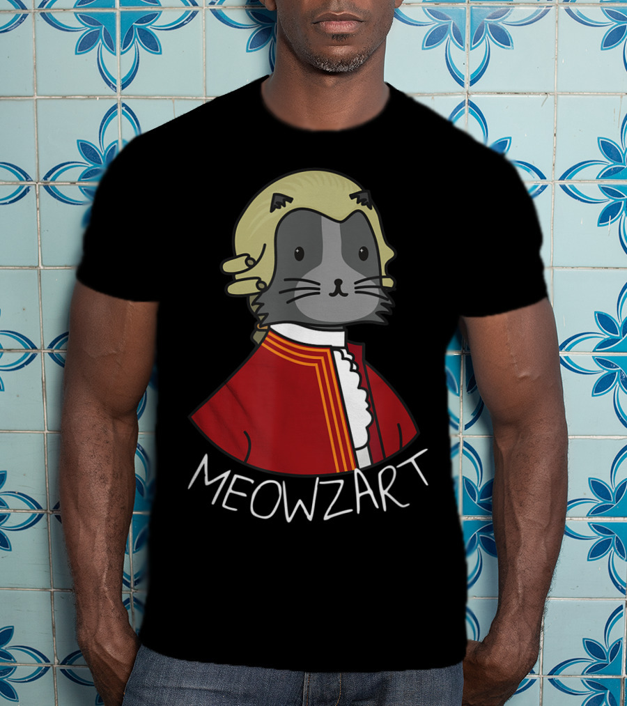 Meowzart Funny Cat Classic Music Mozart With Red Coat And Wig T-Shirt