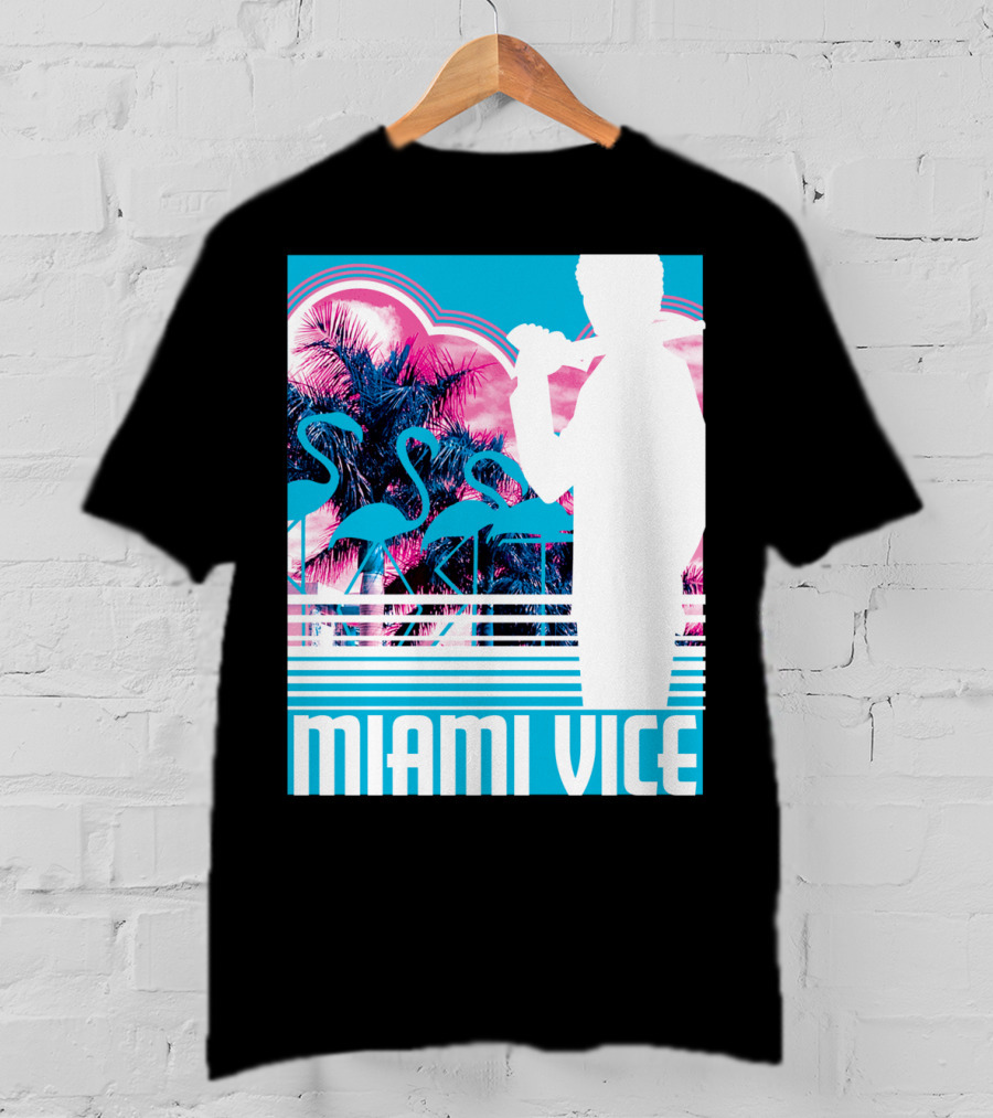 Miami Vice Neon Flamingo Silhouette Tropical T-Shirt